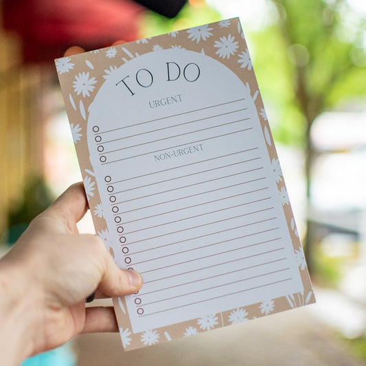 Tan and White Floral - To Do Notepad