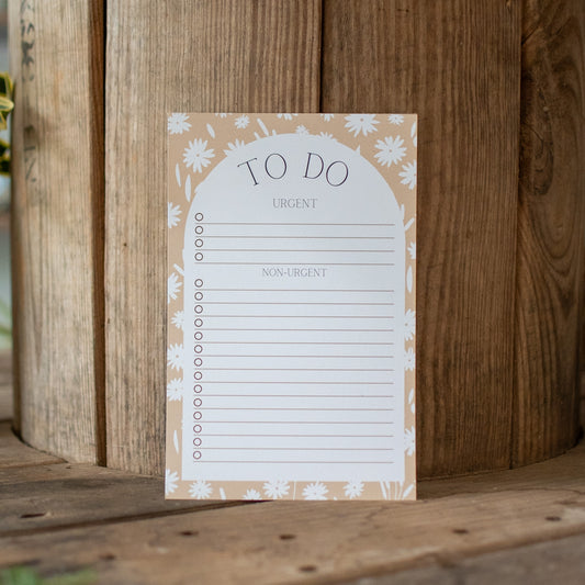 Tan and White Floral - To Do Notepad